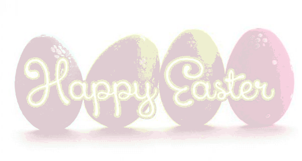 Cztery pisanki z napisem Happy Easter